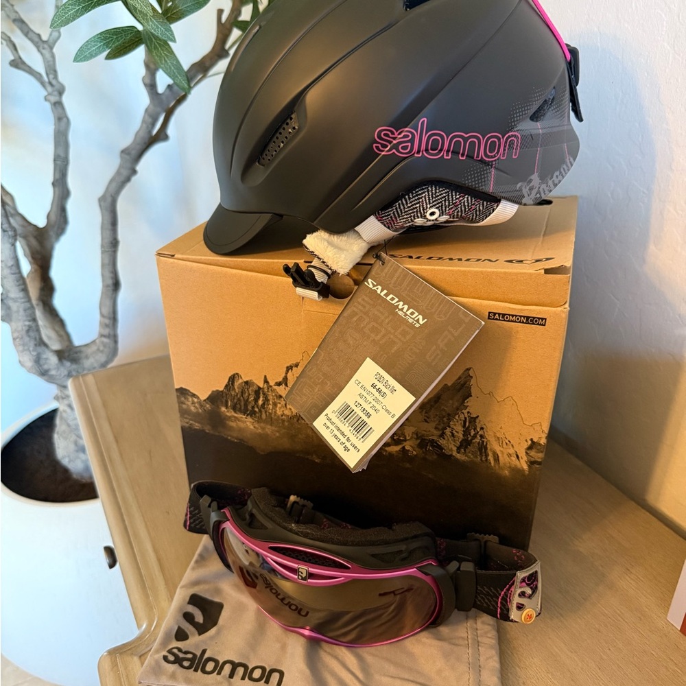 Salomon Black and Pink Helmet with Goggles